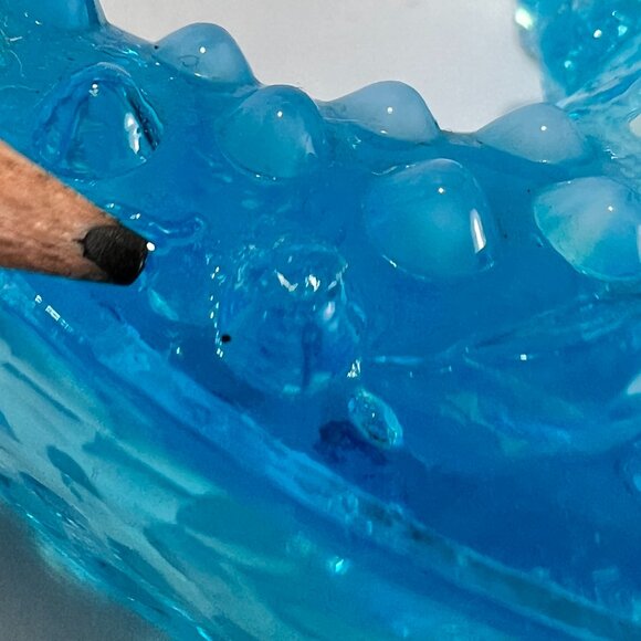 Vtg Fenton Cat Head Blue Opalescent Hobnail Glass 3995 Slipper Shoe 60s Glows - Picture 12 of 16